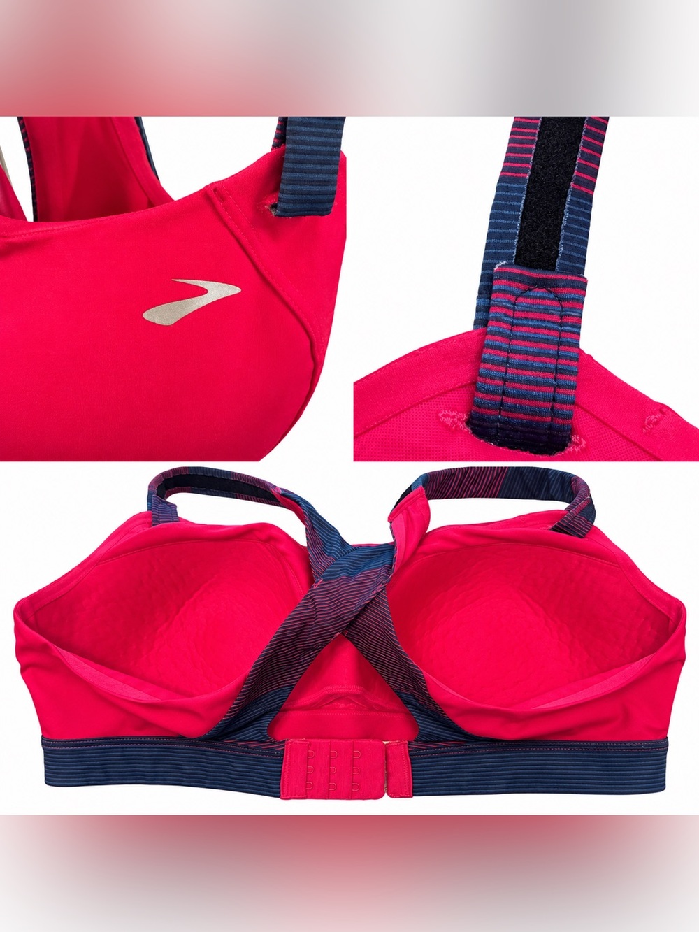 Brooks Juno Sports Bra 36DD Raspberry Red Navy Adjustable Racerback - Picture 4 of 4